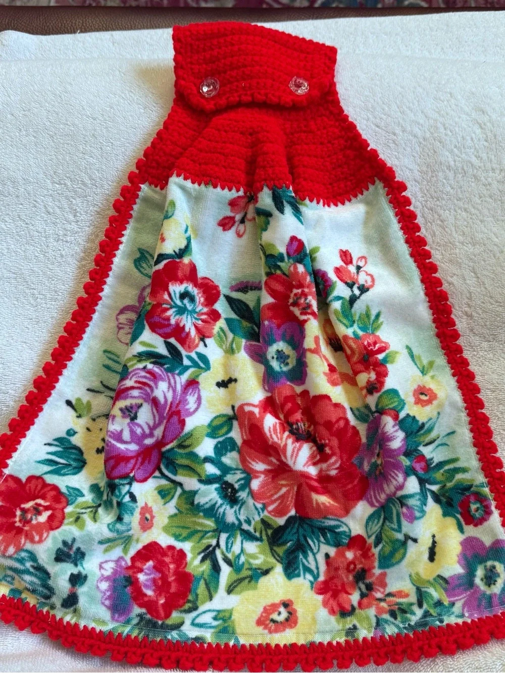 Pioneer Woman Floral Red Crochet Hanging Kitchen Towel